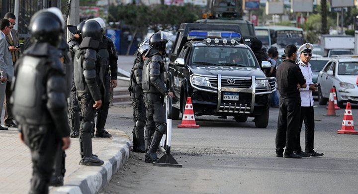 An Egyptian police checkpoint on one of the streets
