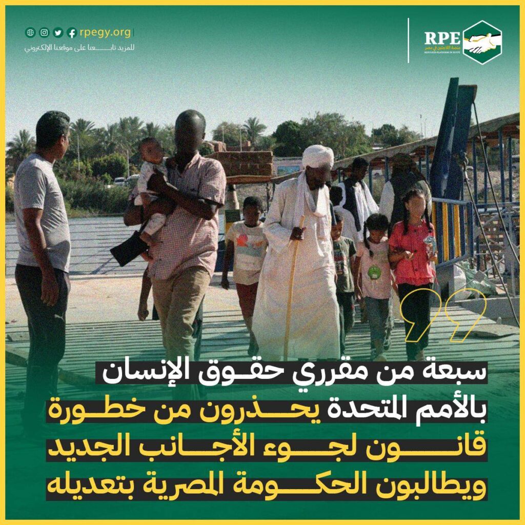 سبعة من مقرري حقوق الإنسان بالأمم المتحدة يحذرون من خطورة قانون لجوء الأجانب الجديد ويطالبون الحكومة المصرية بتعديله